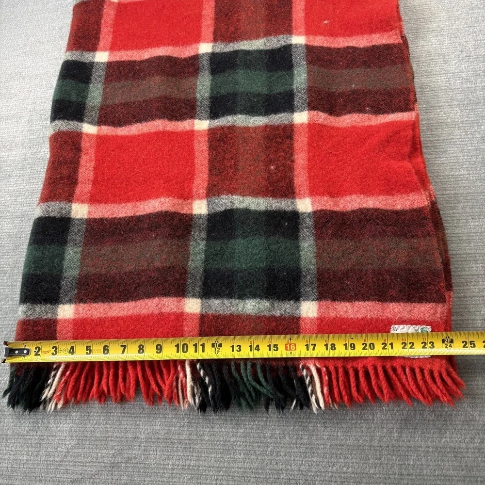 VTG Onehunga Woolen Mills Mohair Plaid Travel Rug Red Plaid Fringe New Zealand